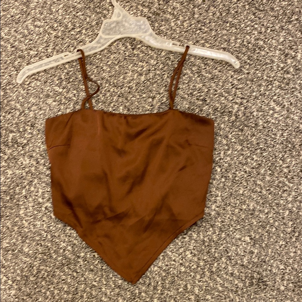 Brown Satin Handkerchief Cami Top